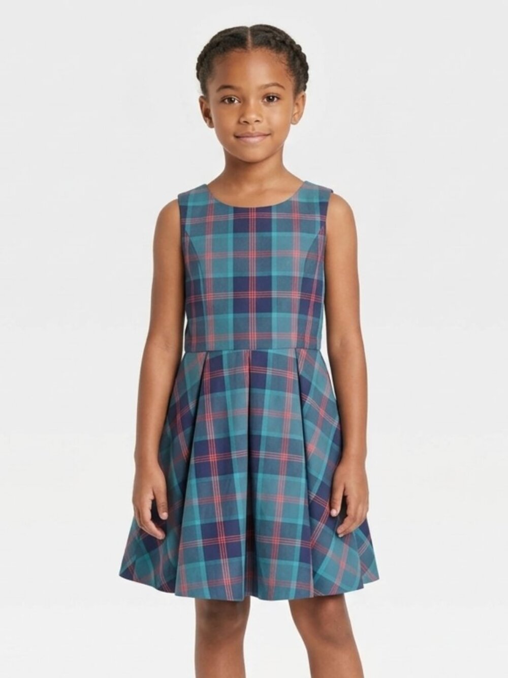 Nordstrom Girls' Matching Family Moments Plaid Pleated Dress Size 8